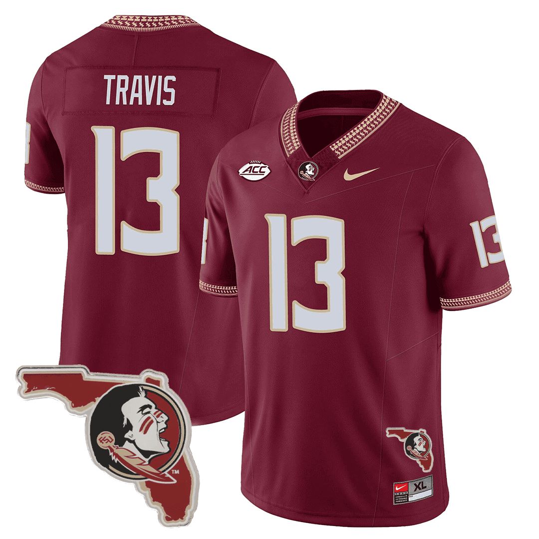 Men Florida State Seminoles #13 Travis Red 2024 Nike Map Patch Limited NCAA Jersey